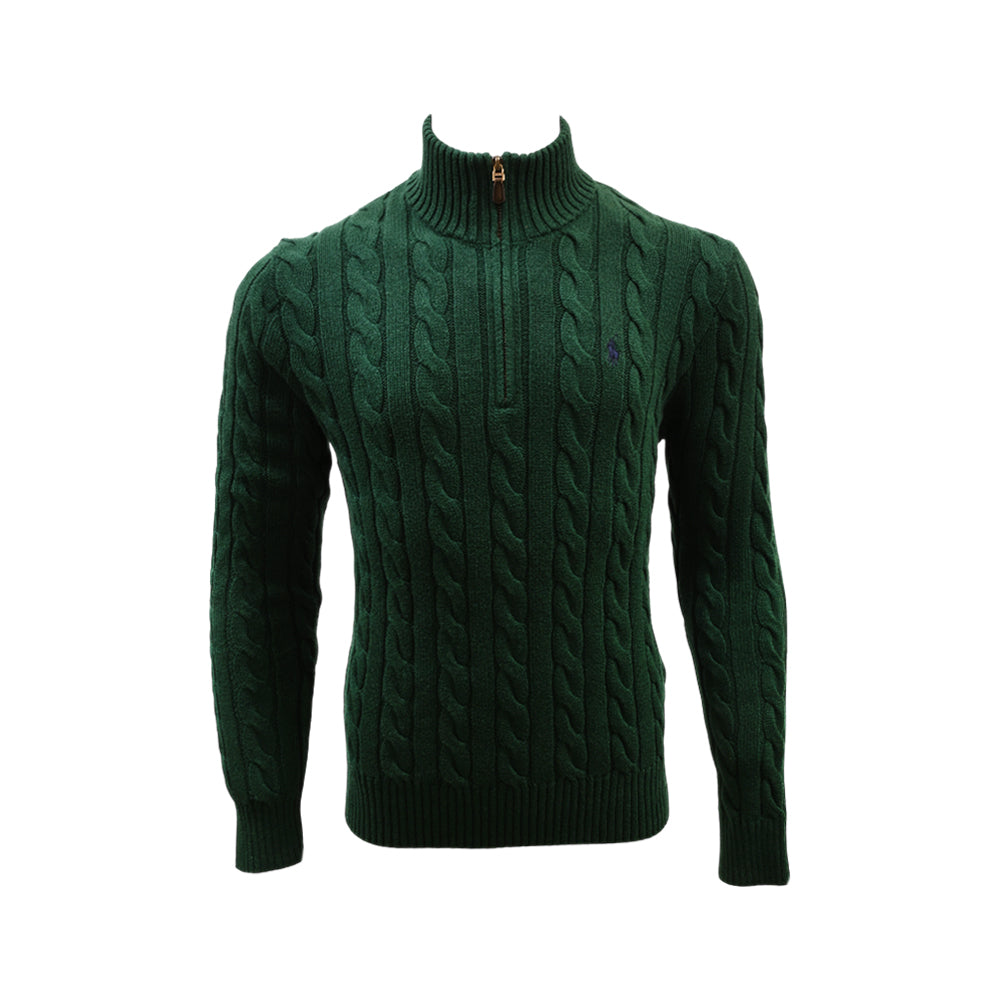 RL MEN L/S CABLE KNIT H-ZIPPER SWEAFER 213020 GRN L (IRW