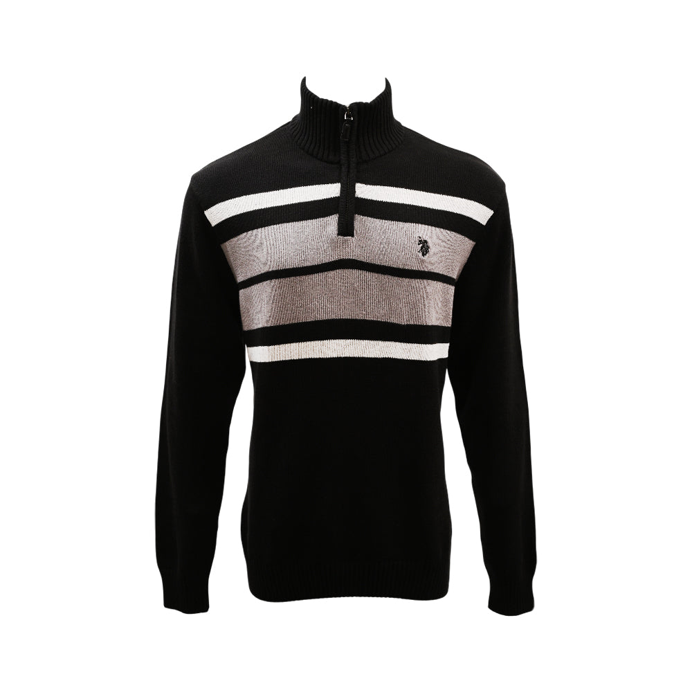 US POLO MEN  L/S  H-ZIPPER SWEATER 335018  GRY/BLK  M (IRW)