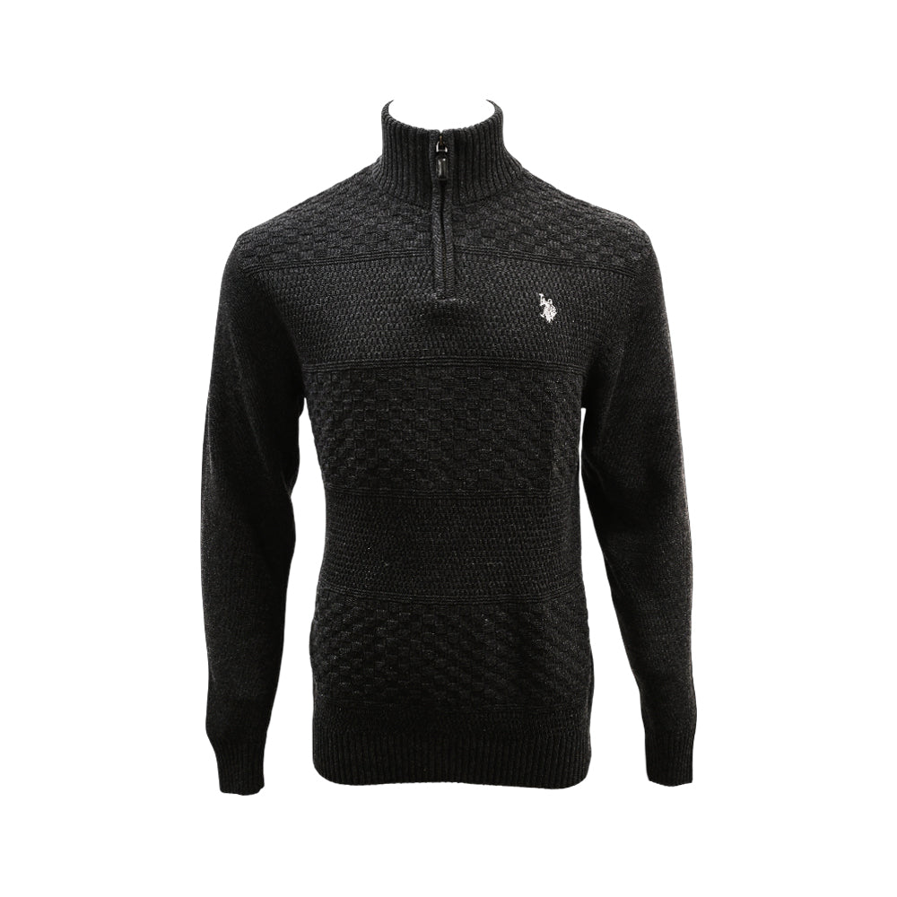 US POLO MEN L/S H-ZIPPER SWEATER 335018  GRY XL (IRW)