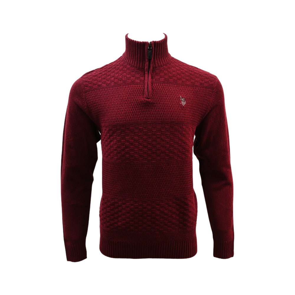 US POLO L/S H-ZIPPER SWEATER 5S2025 MRN M (IRW)