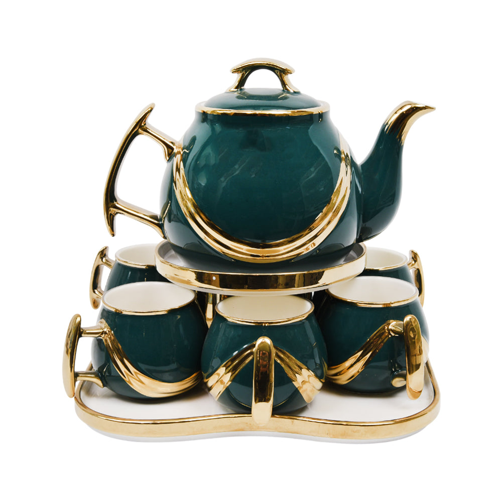 COFFEE SET 9PC CERAMIC 6514 GREEN AE