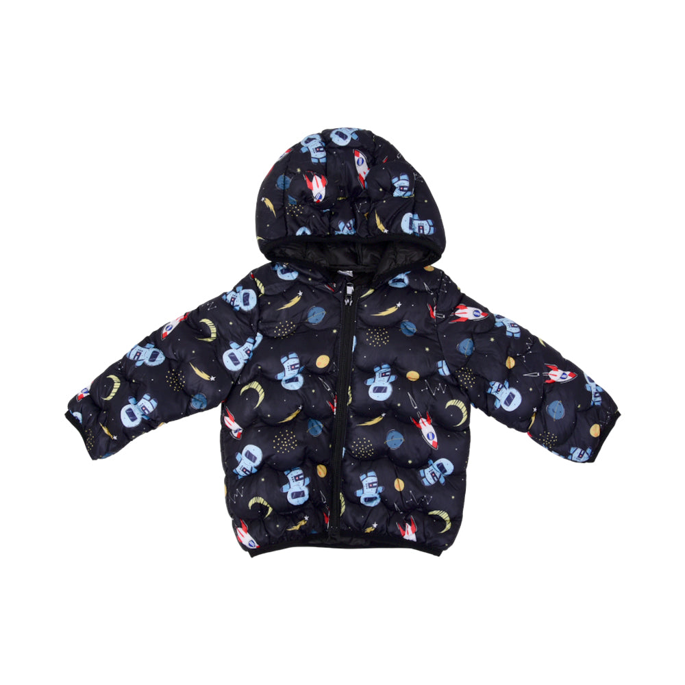 GIRLS L/S PUFFER JACKET HOODED BLACK IR-25 6-7 YEAR CC-2
