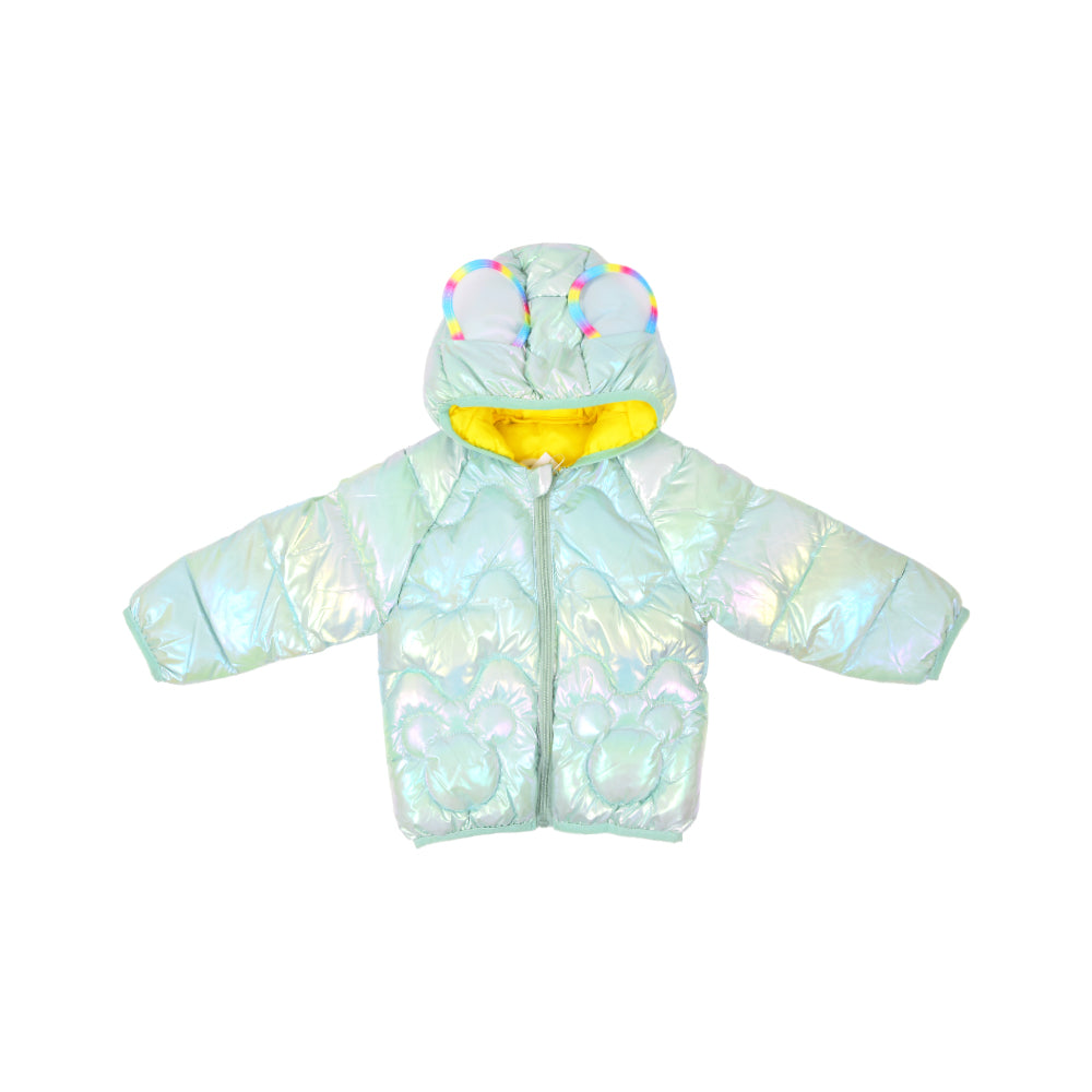 GIRLS L/S PUFFER JACKET HOODED GREEN IR-25 4-5 YEAR F-12-5