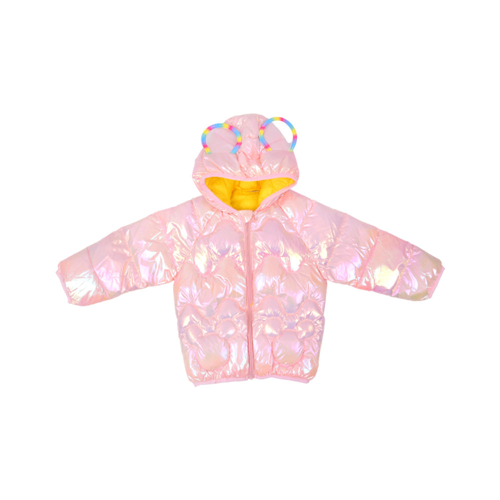 GIRLS L/S PUFFER JACKET HOODED PEACH IR-25 5-6 YEAR F-12-5