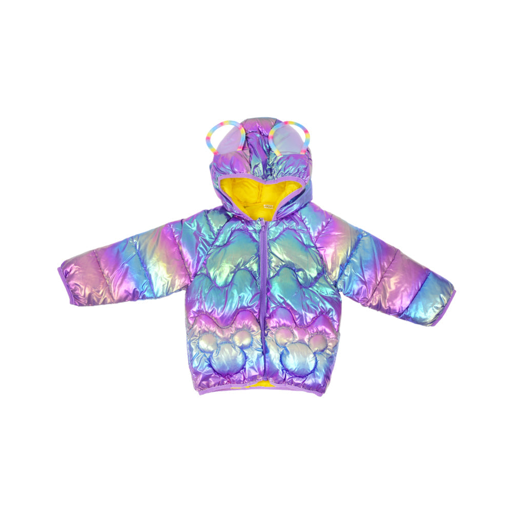 GIRLS L/S PUFFER JACKET HOODED PURPLE IR-25 2-3 YEAR F-12-5