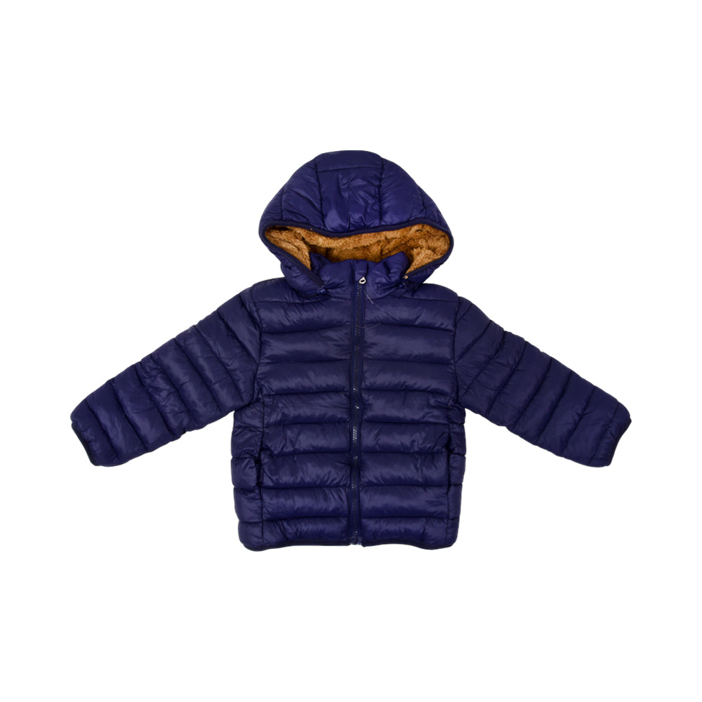 BOYS L/S PUFFER JACKET HOODED BLUE IR-25 6-7 YEAR F-03