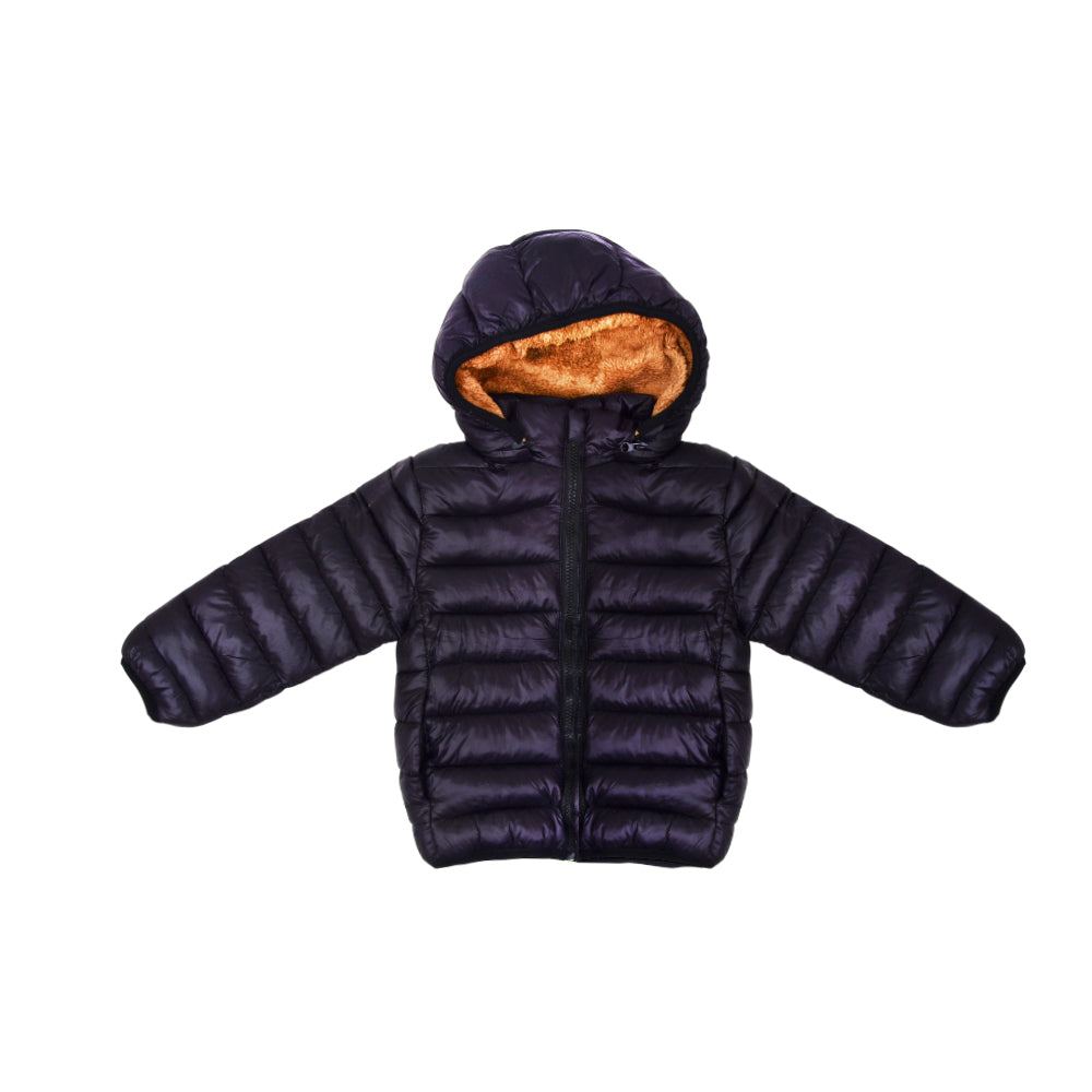 BOYS L/S PUFFER JACKET HOODED BLACK IR-25 3-4 YEAR F-03
