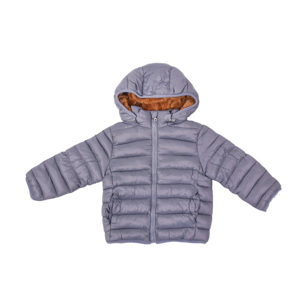 BOYS L/S PUFFER JACKET HOODED GREY IR-25 6-7 YEAR F-03