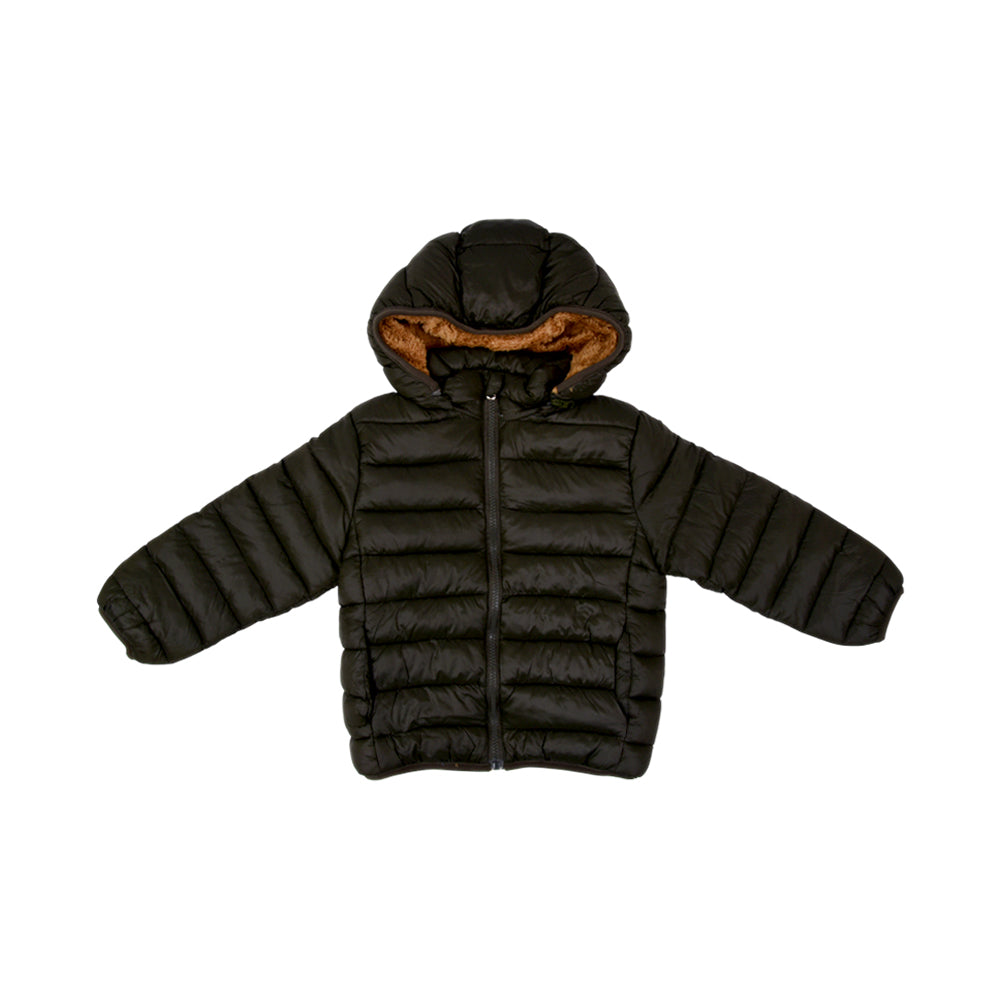 BOYS L/S PUFFER JACKET HOODED GREEN IR-25 3-4 YEAR F-03