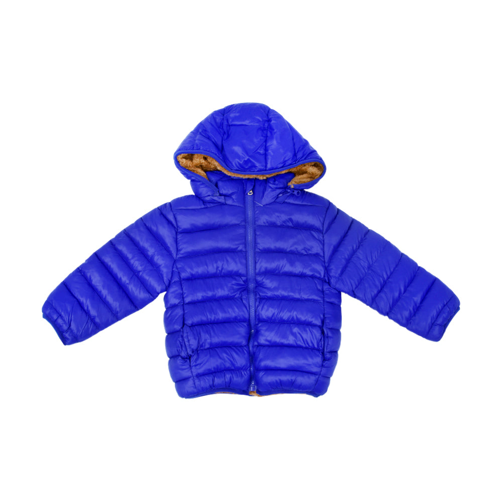 BOYS L/S PUFFER JACKET HOODED ROYAL-BLUE IR-25 6-7 YEAR F-03