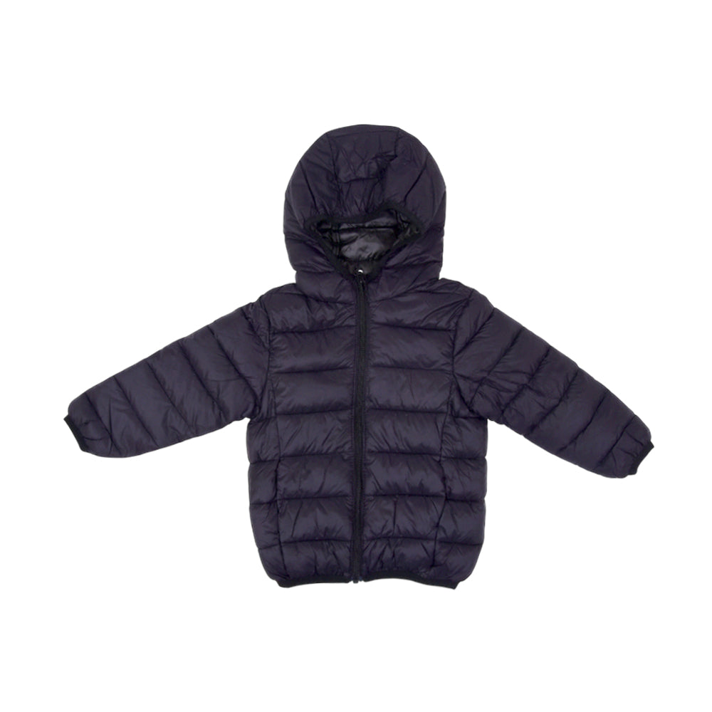 BOYS L/S PUFFER JACKET HOODED BLACK IR-25 18-24M F-12-1