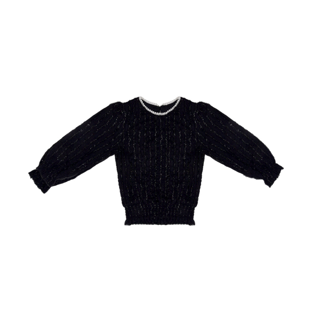 GIRLS L/S FANCY BLOUSE BLACK IR-25 5-6 YEAR 8380