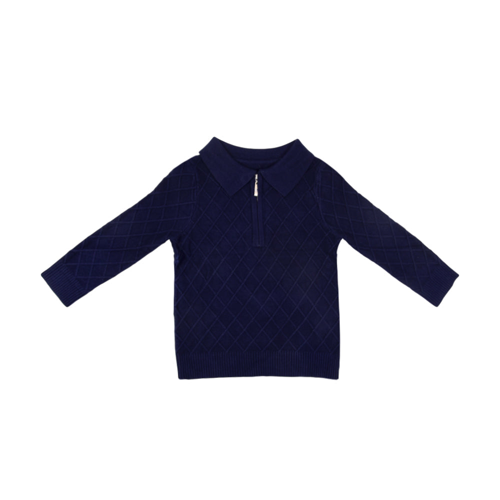 BOYS L/S SWEATER HALF ZIPPER NAVY IR-25 8-9 YEAR 25535-1