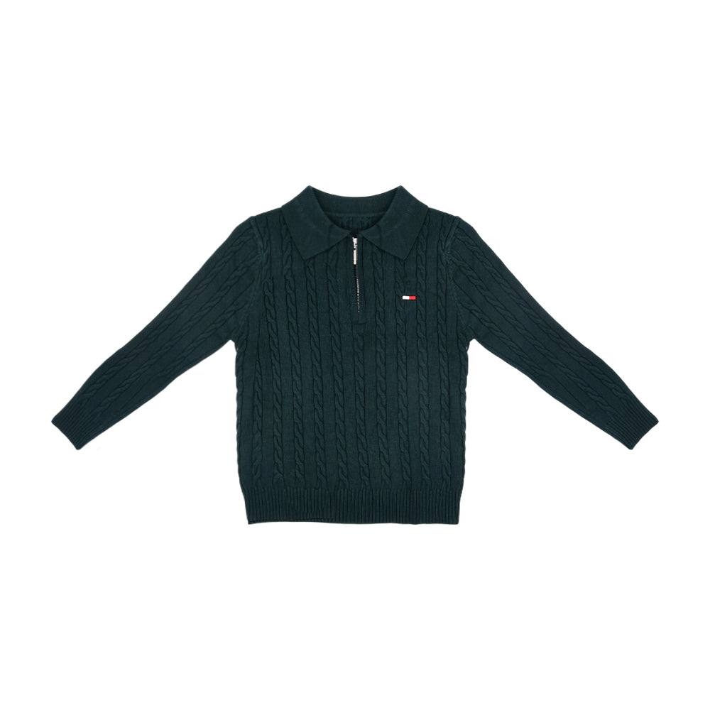 BOYS L/S SWEATER HALF ZIPPER CABLE KNIT GREEN IR-25 4-5 YEAR