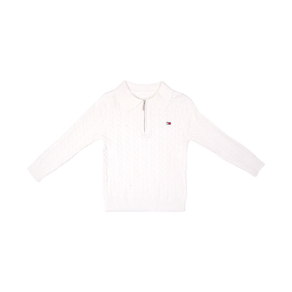 BOYS L/S SWEATER HALF ZIPPER CABLE KNIT OFF-WHITE IR-25 8-9