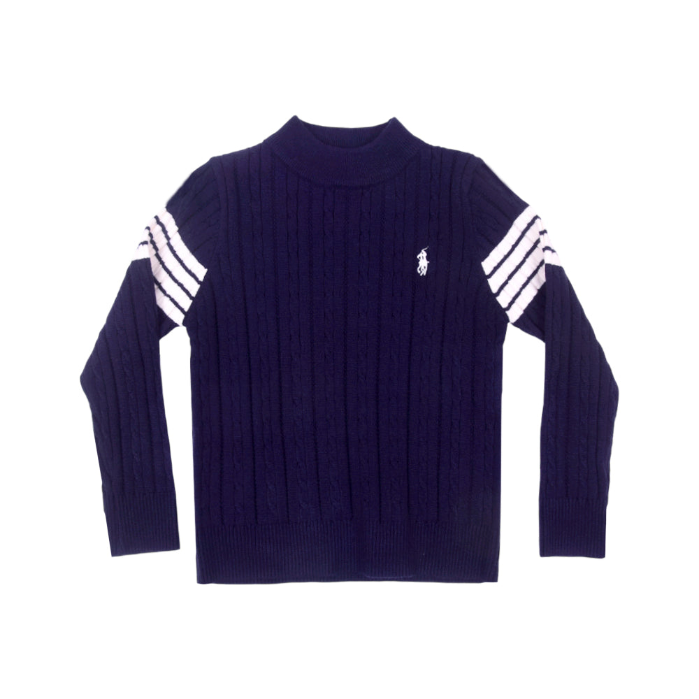 BOYS L/S ROUND NECK SWEATER CABLE KNIT NAVY IR-25 6-7 YEAR 1