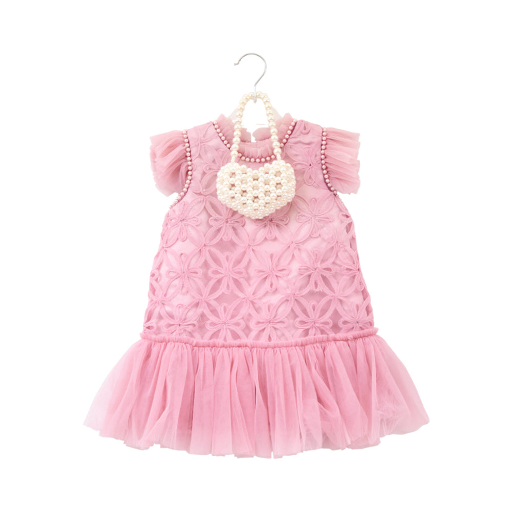 GIRLS S/L FANCY FROCK W-PURSE T-PNK IR-25 18-24M VA1336