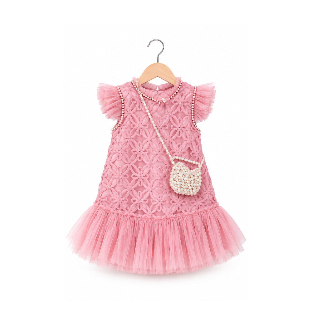GIRLS S/L FANCY FROCK W-PURSE T-PNK IR-25 VA1336