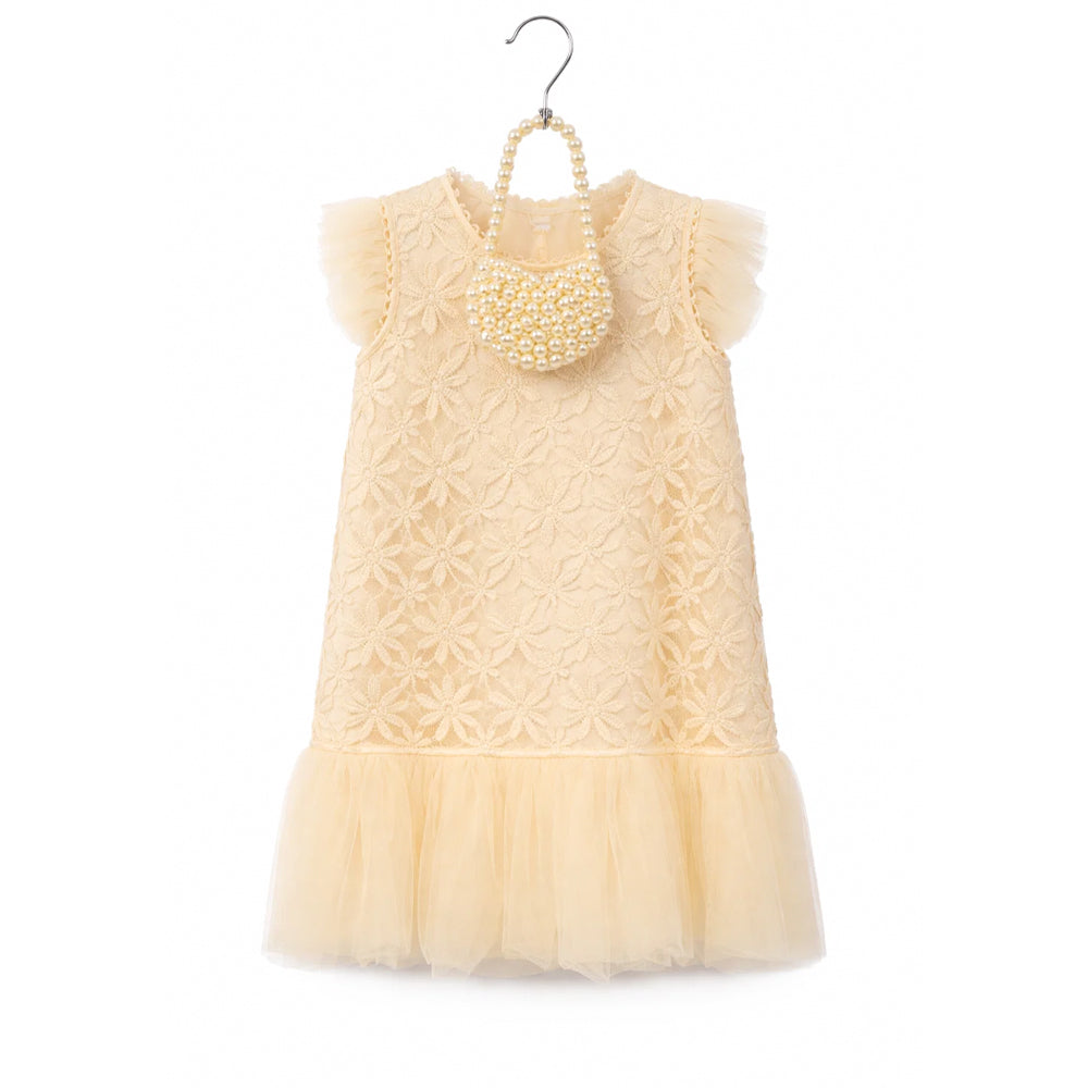 GIRLS S/L FANCY FROCK W-PURSE OFF WHT IR-25 4-5YEAR VA1336