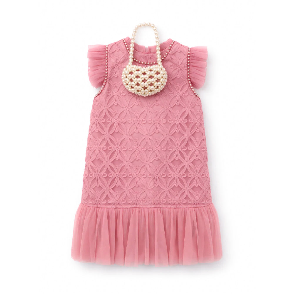 GIRLS S/L FANCY FROCK W-PURSE T-PNK IR-25 6-7YEAR VA1336