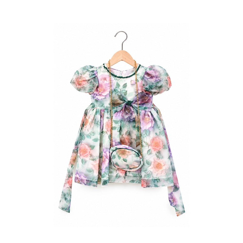 GIRLS CAP SLV FANCY FROCK W-PURSE GRN & MORE IR-25 VA