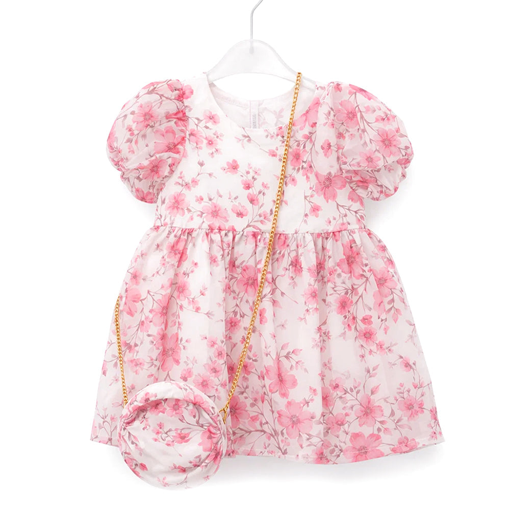 GIRLS CAP SLV FANCY FROCK W-PURSE L-PNK IR-25 12-18M VA542