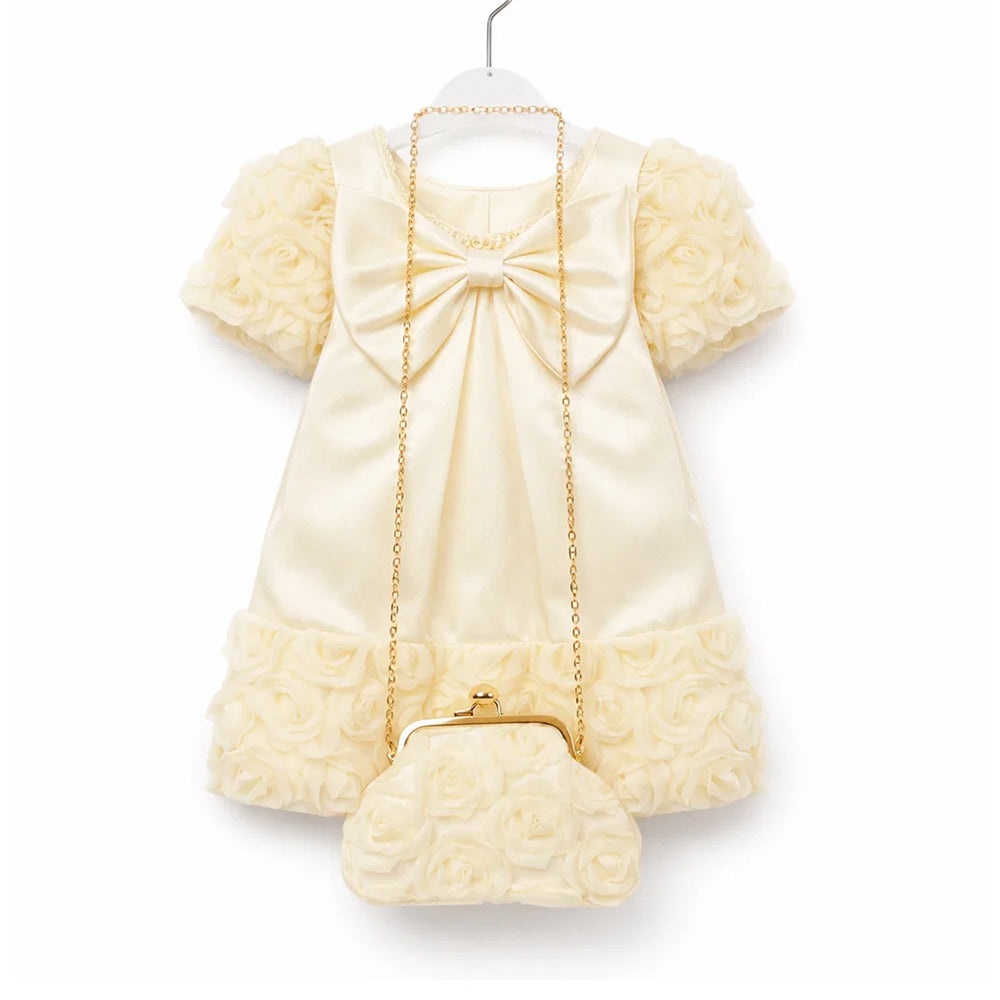 GIRLS S/L FANCY FROCK W-PURSE YLOW IR-25 12-18M VA1335