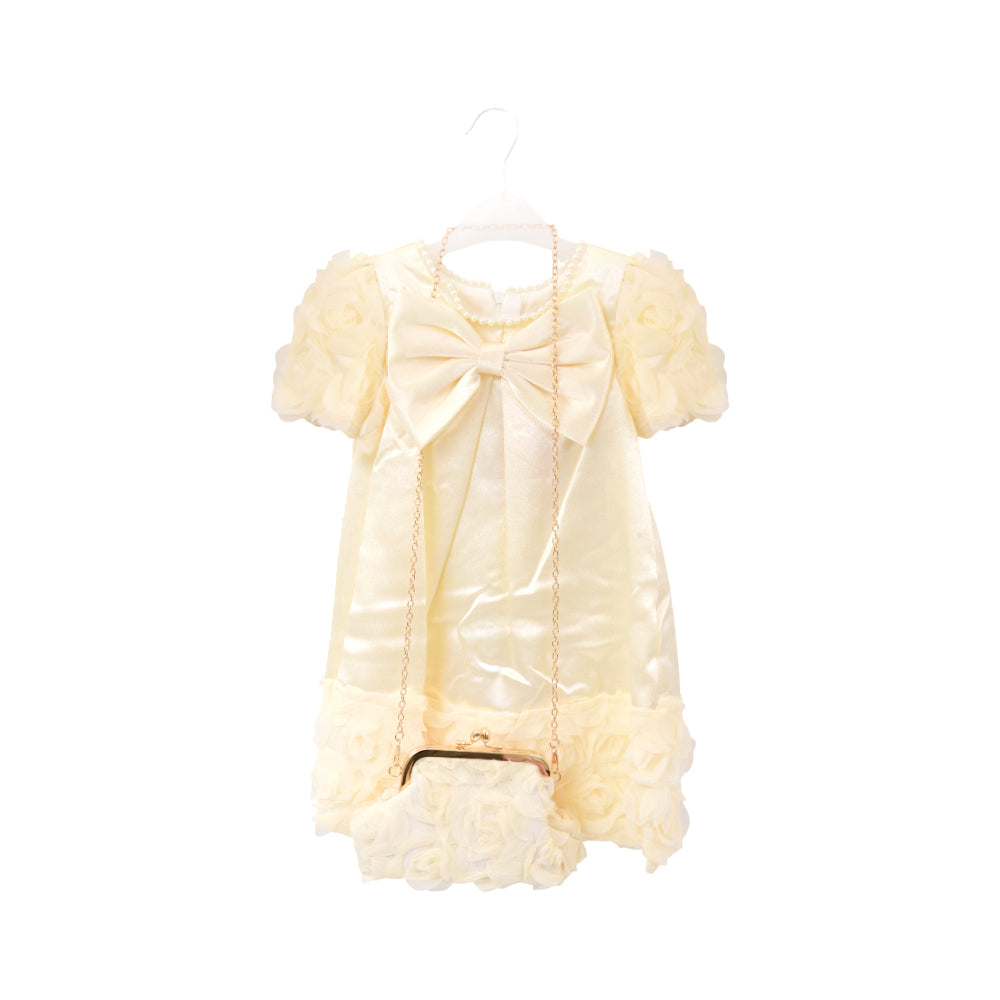 GIRLS S/L FANCY FROCK W-PURSE YLOW IR-25 18-24M VA1335