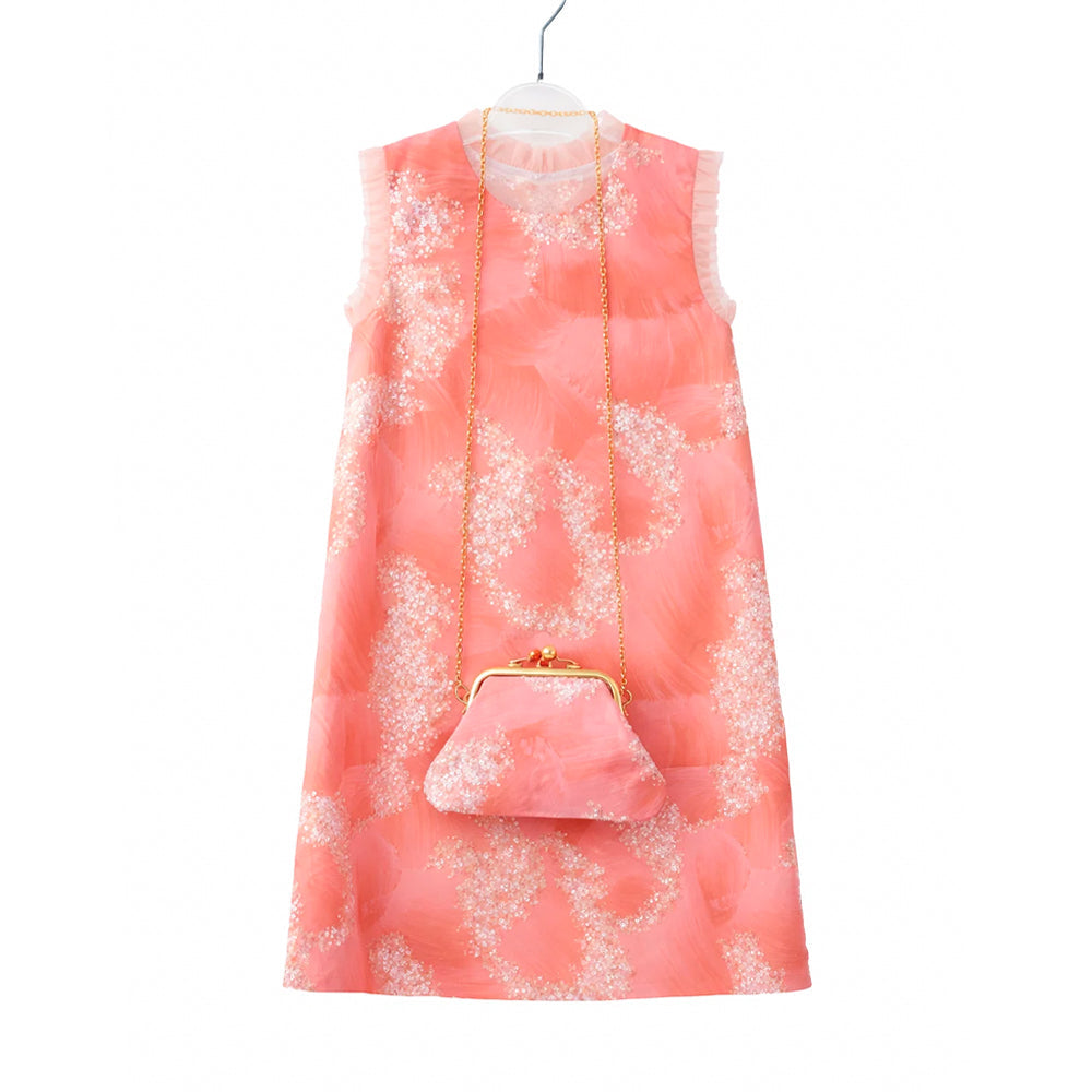 GIRLS S/L FANCY FROCK W-PURSE PEACH IR-25 6-7YEAR VA1383