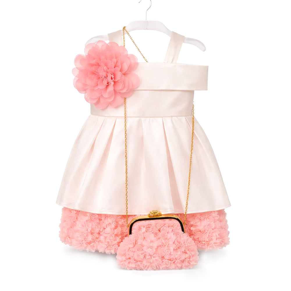 GIRLS S/L FANCY FROCK W-PURSE PEACH IR-25 18-24M VA1367
