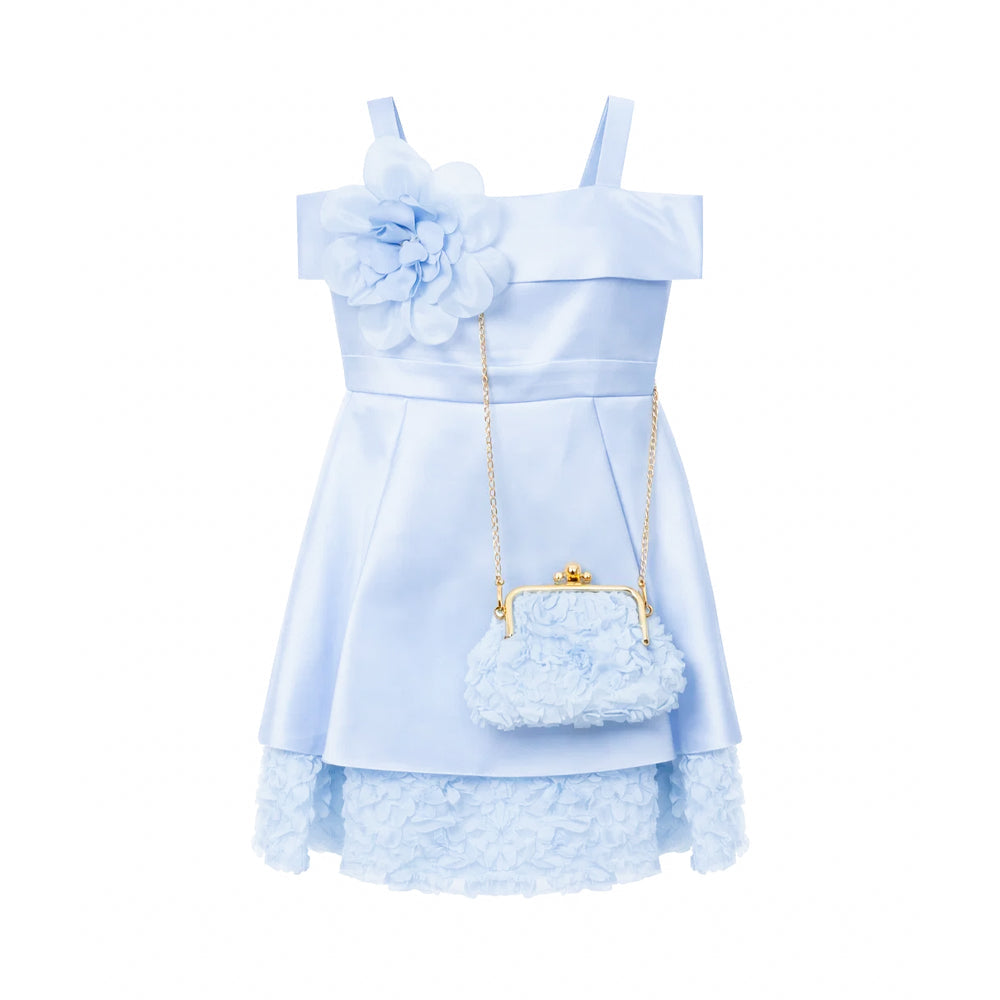 GIRLS S/L FANCY FROCK W-PURSE SKY BLU IR-25 6-7YEAR VA1367