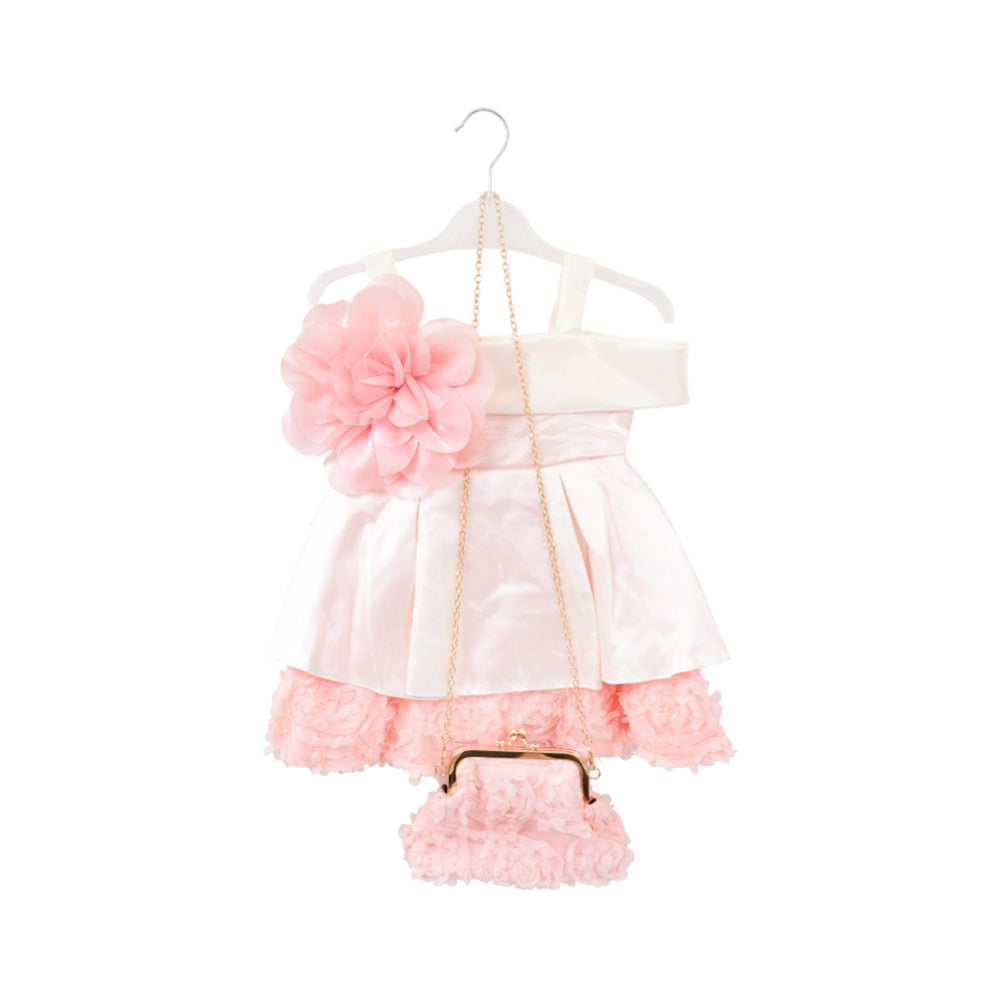 GIRLS S/L FANCY FROCK W-PURSE PEACH IR-25 6-7YEAR VA1367