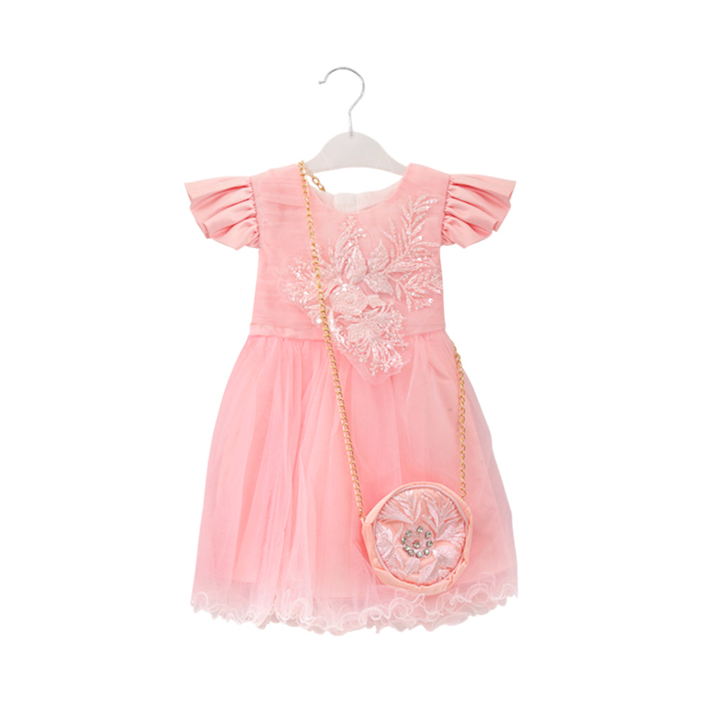 GIRLS CAP SLV FANCY FROCK W-PURSE L-PNK IR-25 6-7YEAR TY805