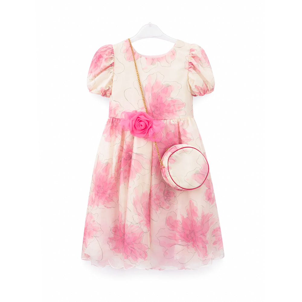 GIRLS S/S FANCY FROCK W-PURSE PEACH IR-25 9-10YEAR VA520