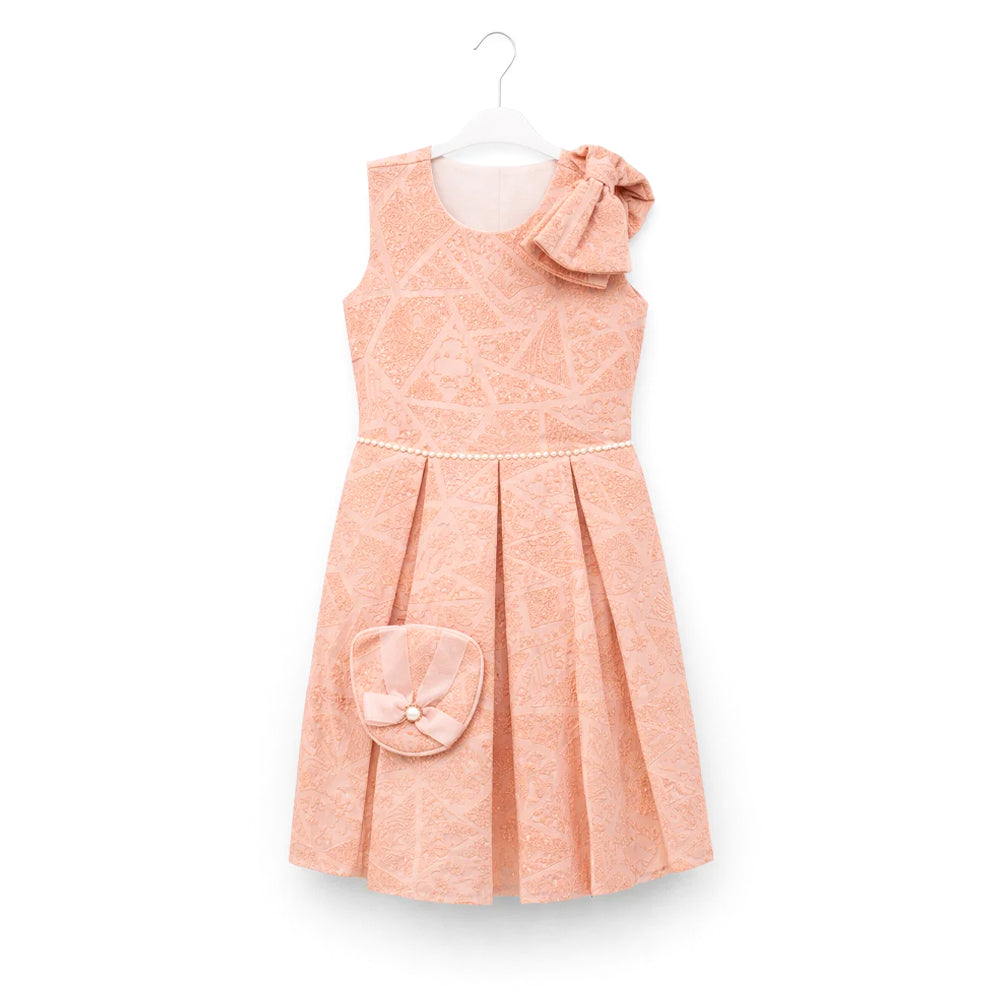 GIRLS S/S FANCY FROCK W-PURSE L-PEACH IR-25 9-10YEAR VF123