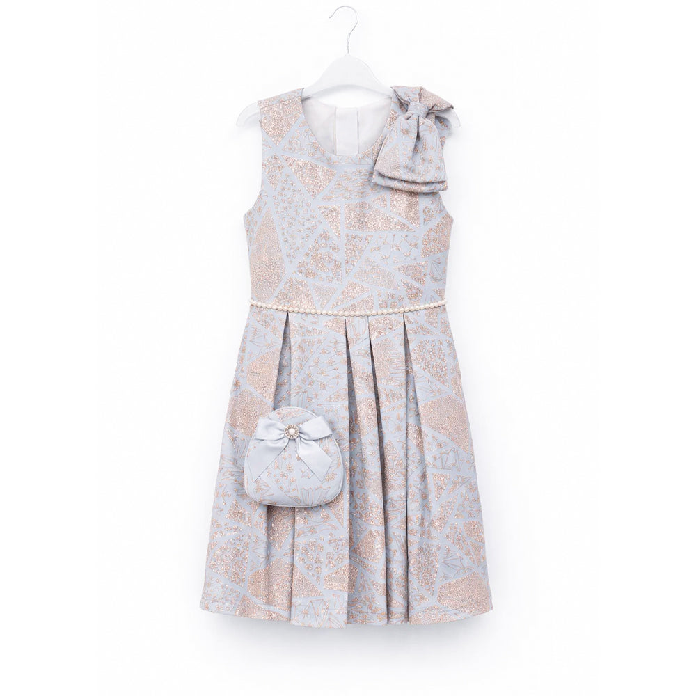 GIRLS S/S FANCY FROCK W-PURSE L-GRY IR-25 9-10YEAR VF123