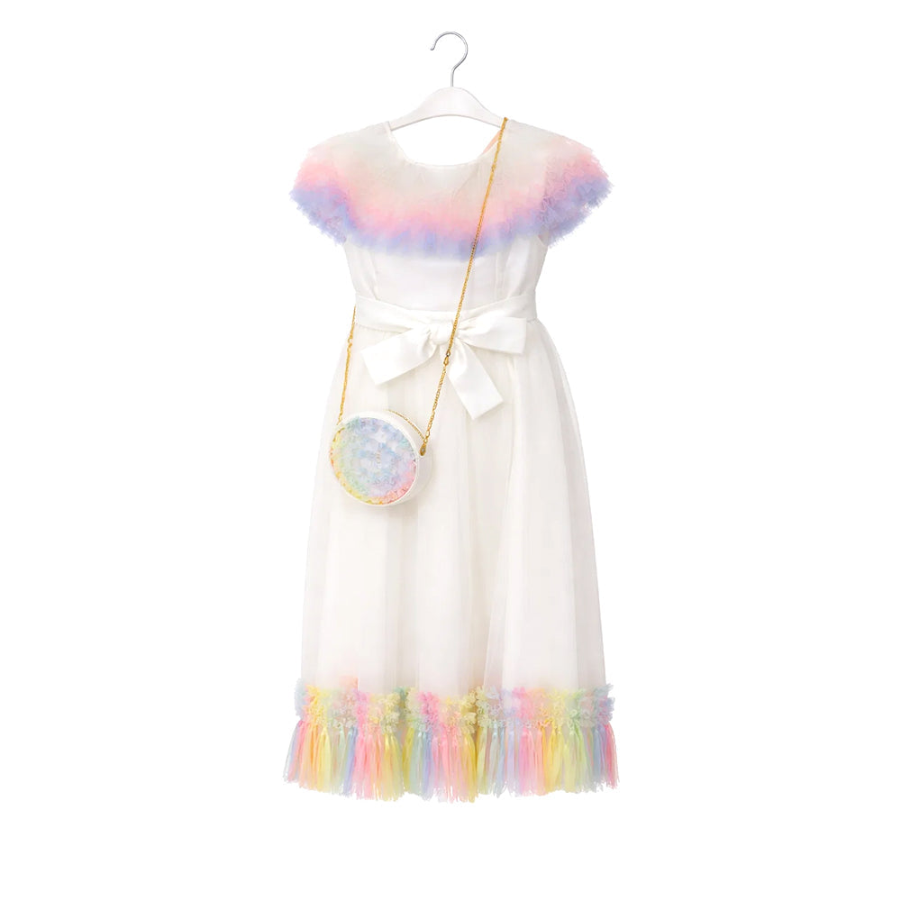 GIRLS S/L FANCY FROCK W-PURSE WHT IR-25 5-6YEAR VT095