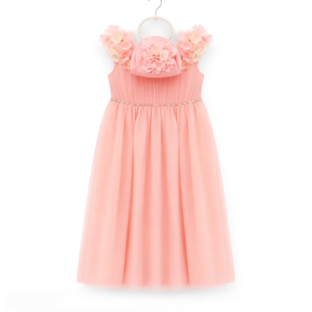 GIRLS S/L FANCY FROCK W-PURSE PNK IR-25 5-6YEAR JM1223