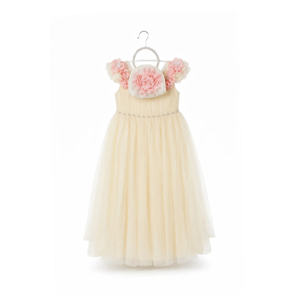 GIRLS S/L FANCY FROCK W-PURSE OFF WHT IR-25 6-7YEAR JM1223