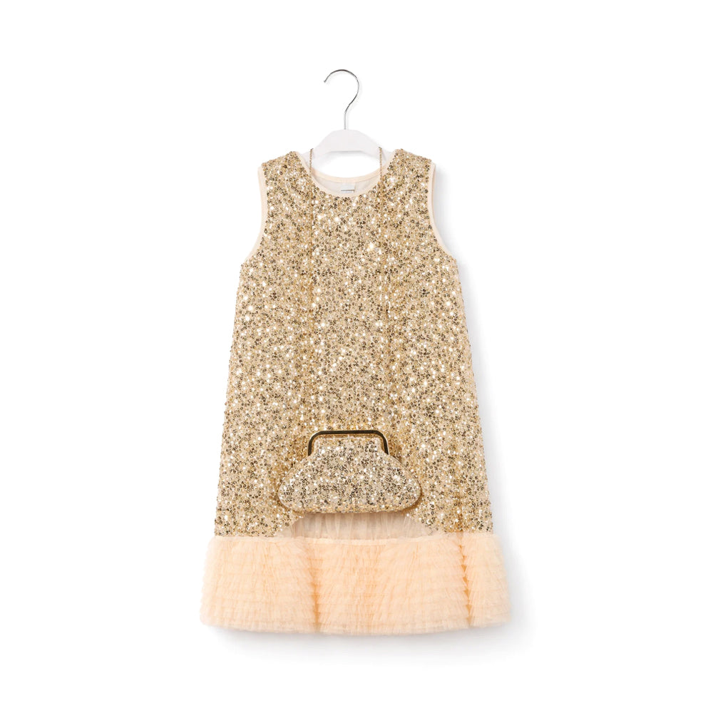 GIRLS S/L FANCY FROCK W-PURSE GLDN IR-25 6-7YEAR V2325