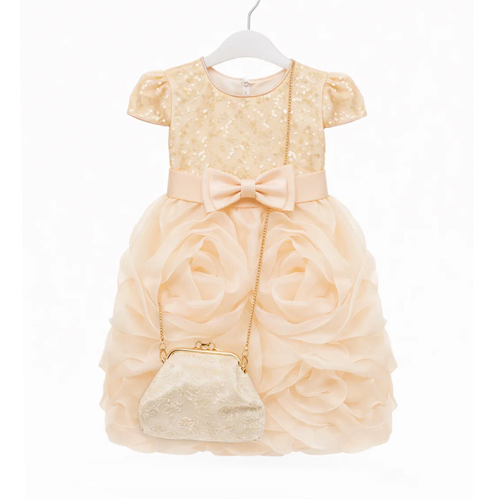 GIRLS CAP SLV FANCY FROCK W-PURSE OFF WHT IR-25 4-5YEAR B7-6