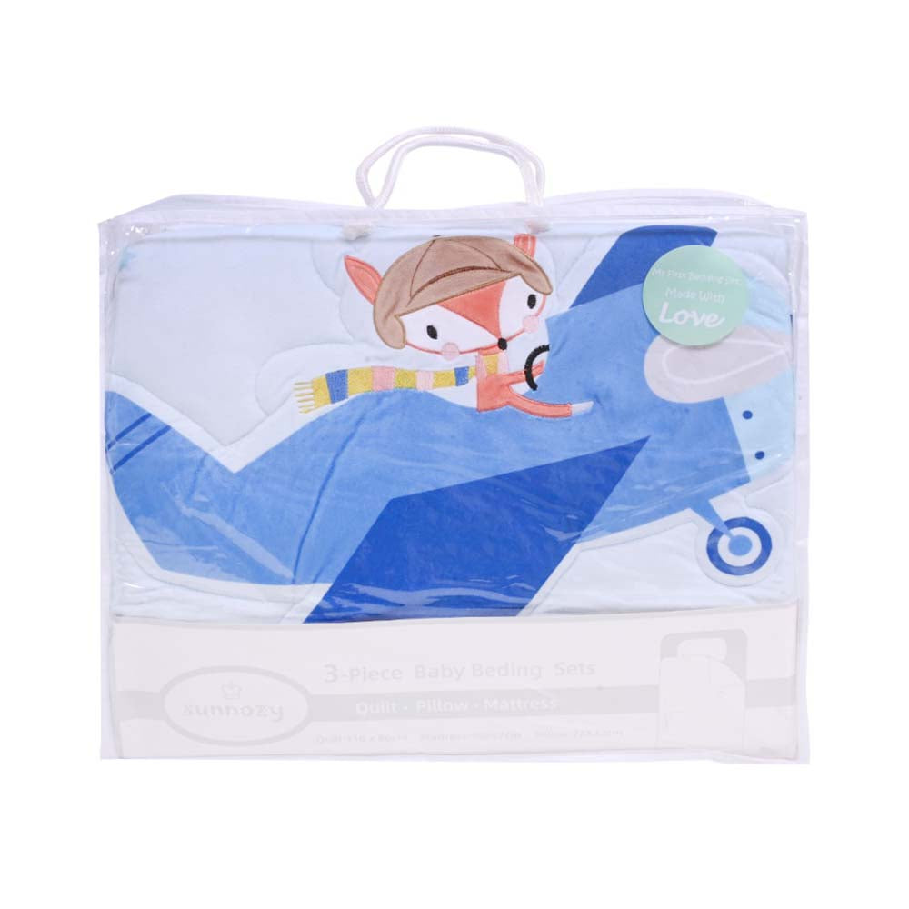 BABY 3PC QUILTED PILLOW MATRESS SET BLUE IR-25 BD-312B