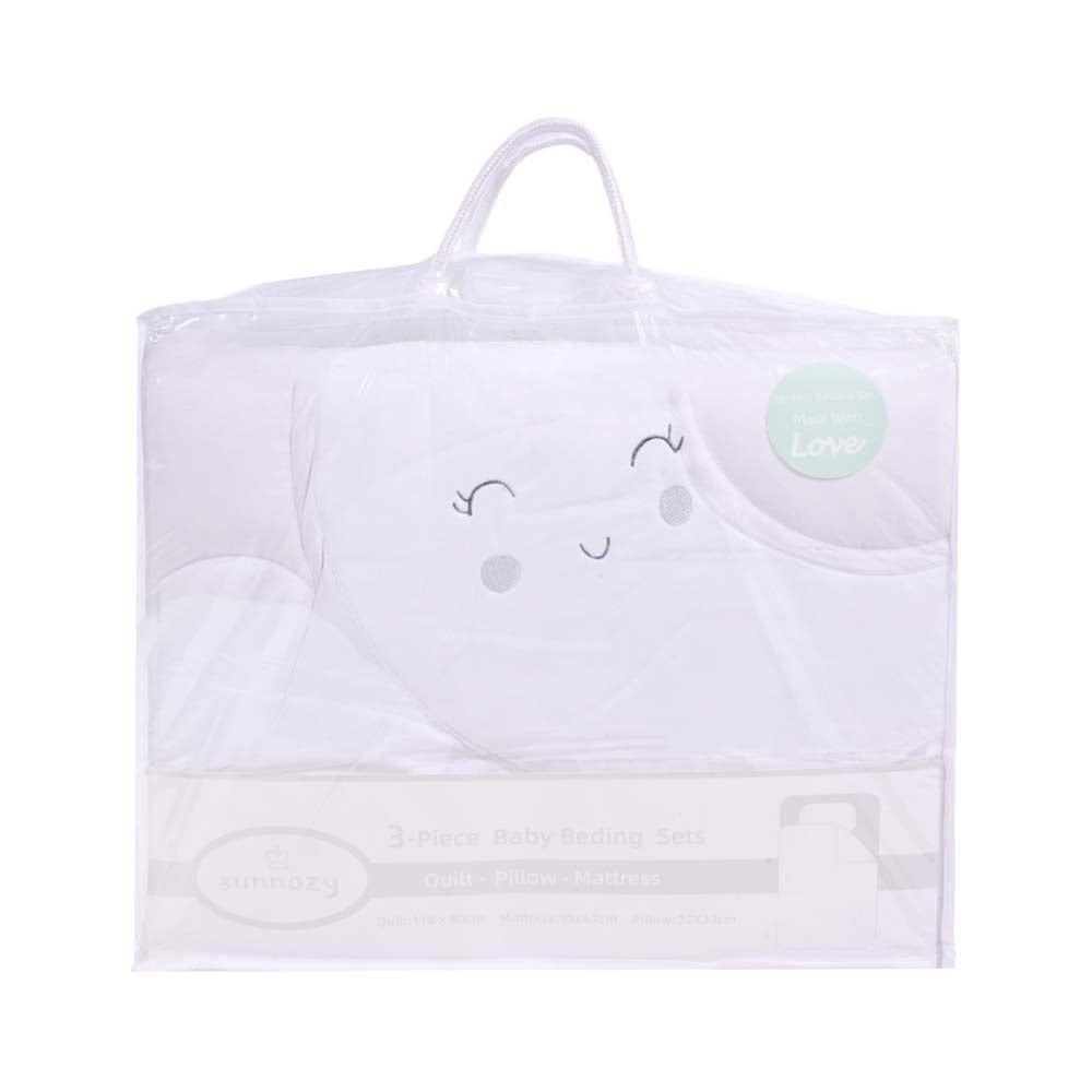 BABY 3PC QUILTED PILLOW MATRESS SET WHITE IR-25 BD-31-GR