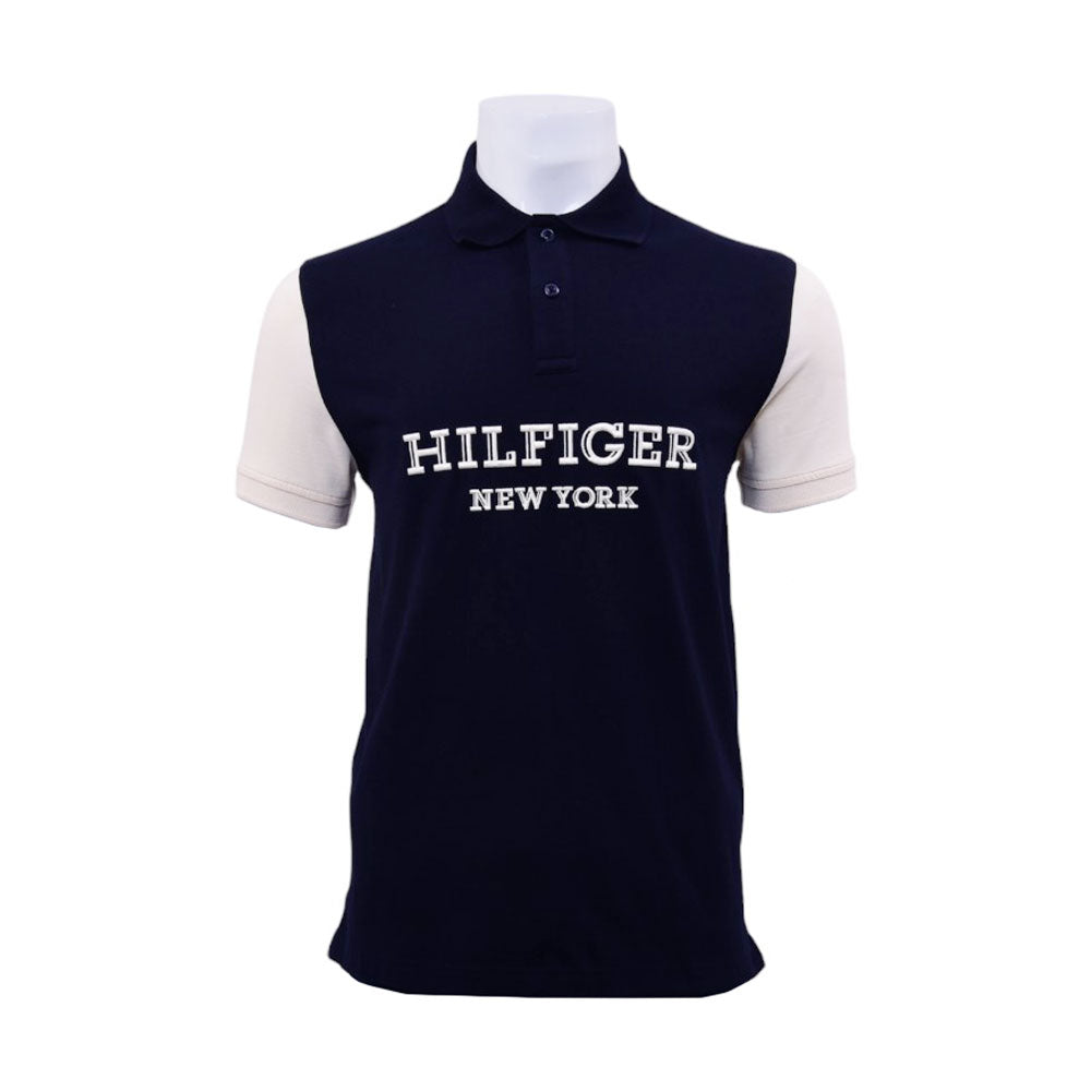 TH MEN S/S POLO SHIRT XM0386-400 NVY L (IRS)