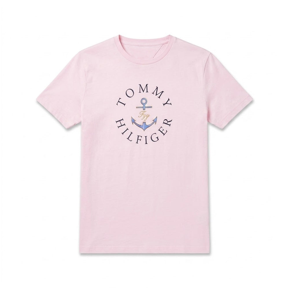 TH WOMEN S/S R.NECK SHIRT XW04336-651 PNK M (IRS)