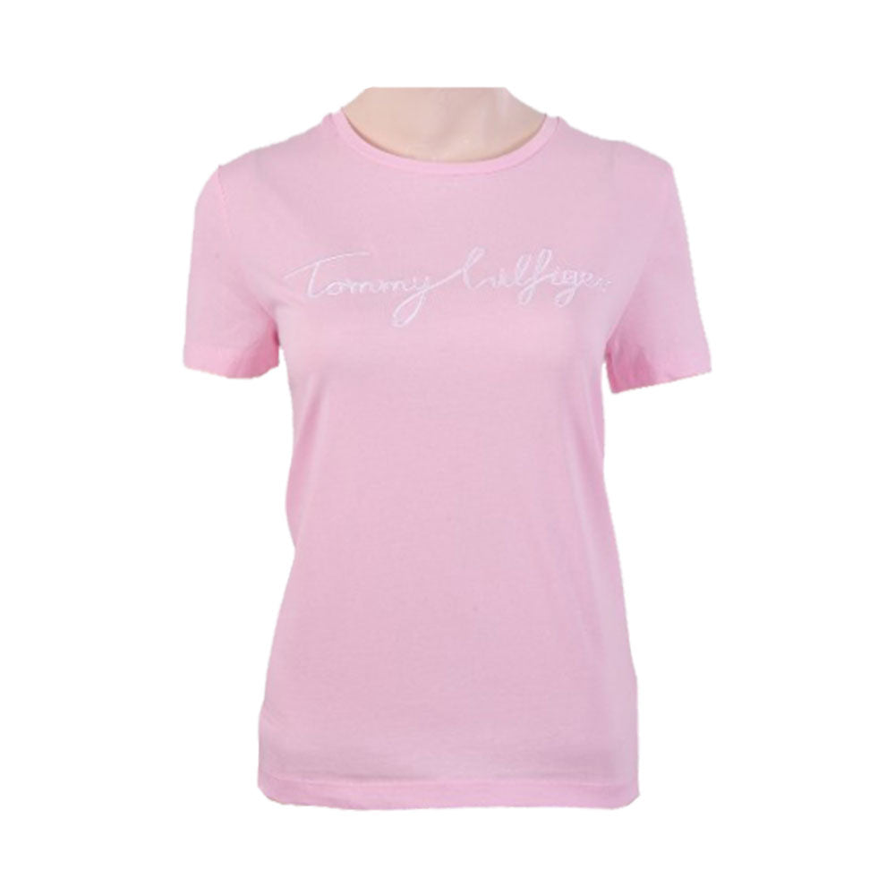 TH WOMEN S/S R.NECK SHIRT 76J5334-650 PNK L (IRS)