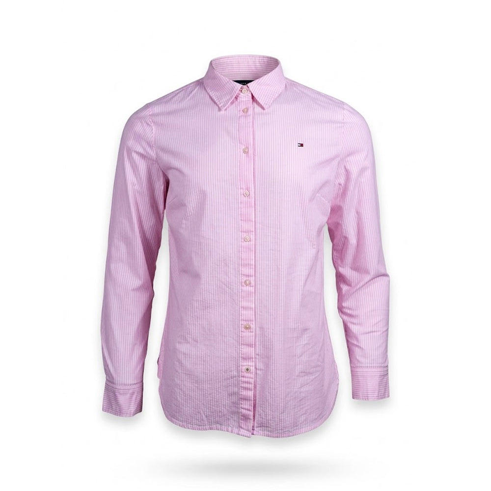 TH WOMEN L/S DRESS SHIRT 76J4827-690 PNK/WHT M (IR)
