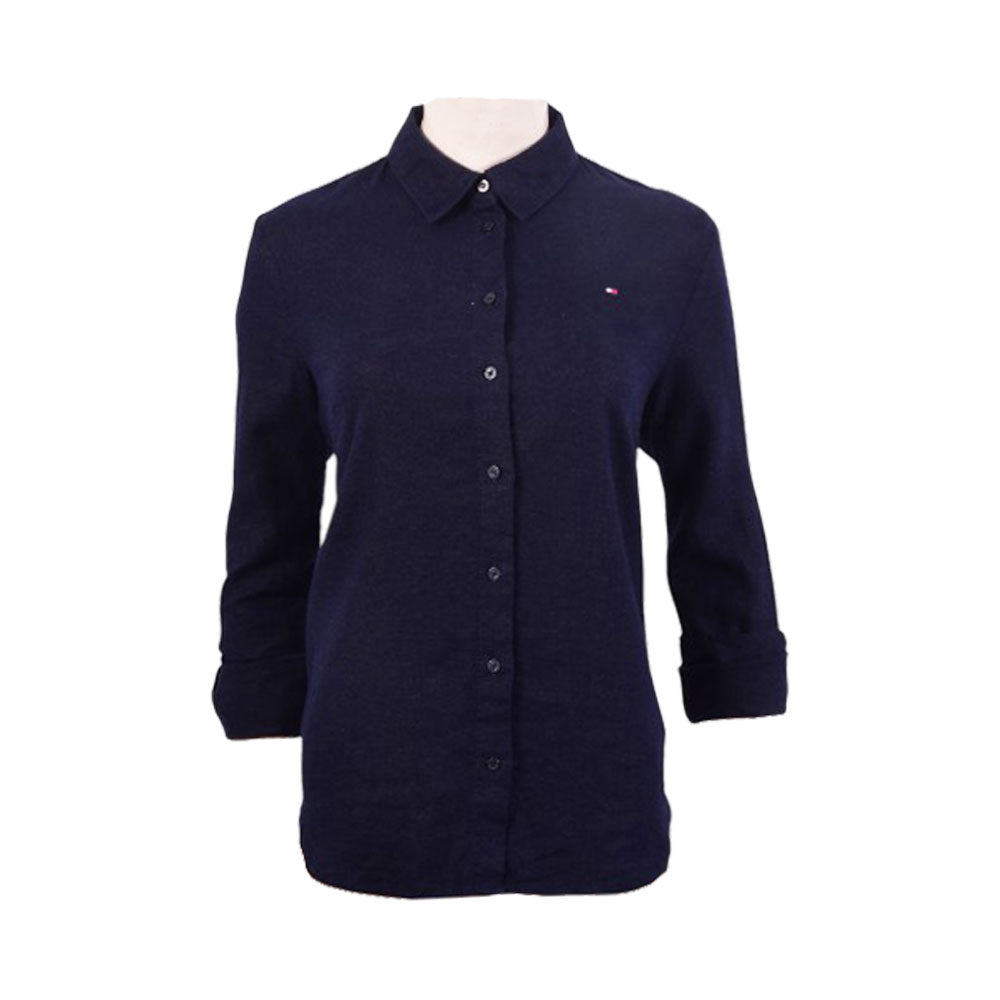 TH WOMEN L/S DRESS SHIRT XW04799-400 NVY L (IR)
