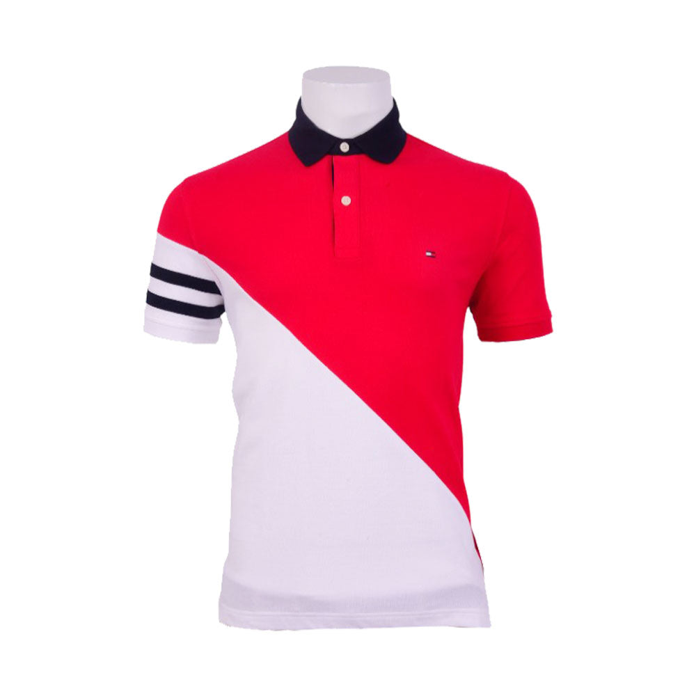 TH MEN S/S POLO SHIRT XM05158-100 WHT/RED L (IR)