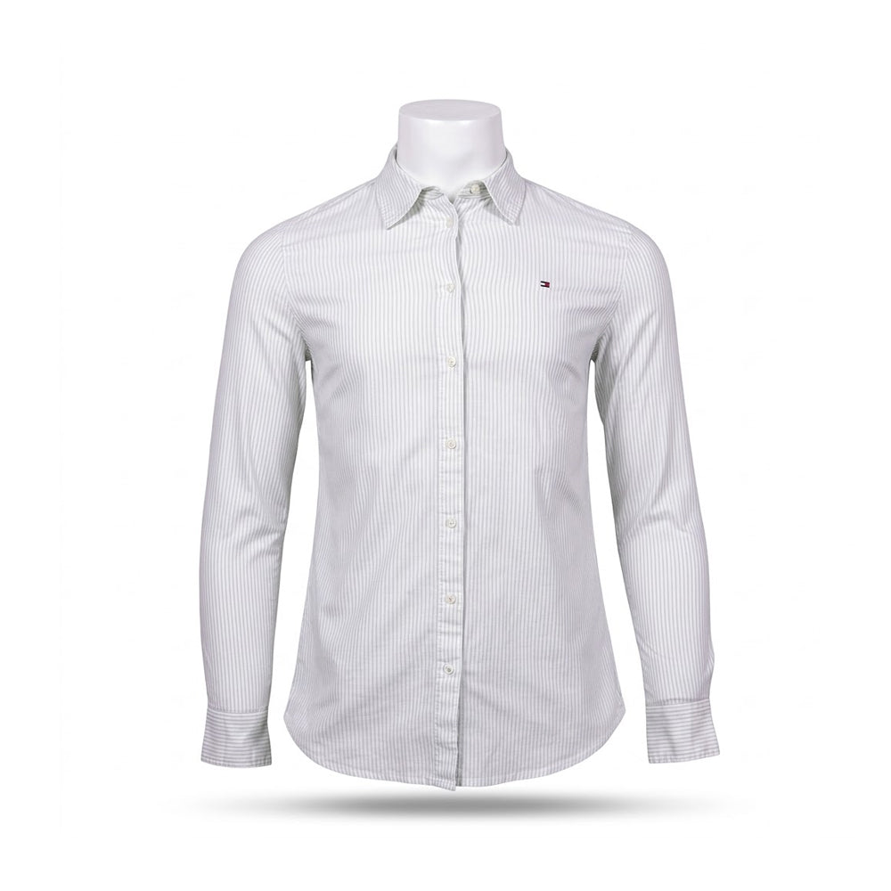 TH WOMEN L/S DRESS SHIRT 76J3231-301 GRN/WHT XS IR